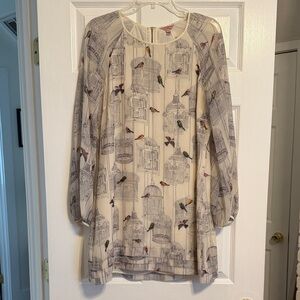 Ted Baker London Cream Long Sleeve Dress with Birdcage Print